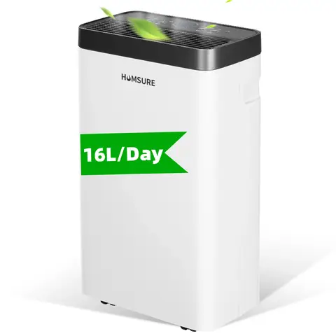HUMSURE Désodoriseur 16 L/jour - réservoir d’eau amovible de 1,4 L, R290, minuterie 24 h, dégivrage automatique, 3 modes, idéal pour des pièces de 25 m².
