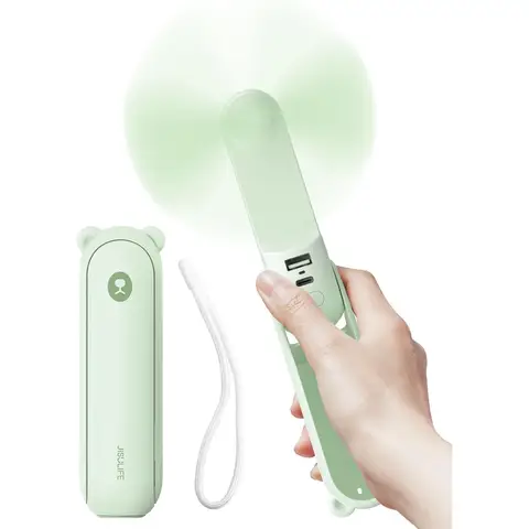 JISULIFE Mini Handheld Fan F8X, 4500mAh Powerbank [max 37Hrs Runtime], Pocket Portable, 3 Speeds, Gifts for Women/Men/Kids, Green