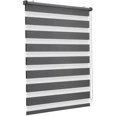 Store double Seykey, fixation par clip, sans perçage pour fenêtres, store double de 35 cm de large, store double enrouleur de protection solaire, 35x100 cm, gris foncé.