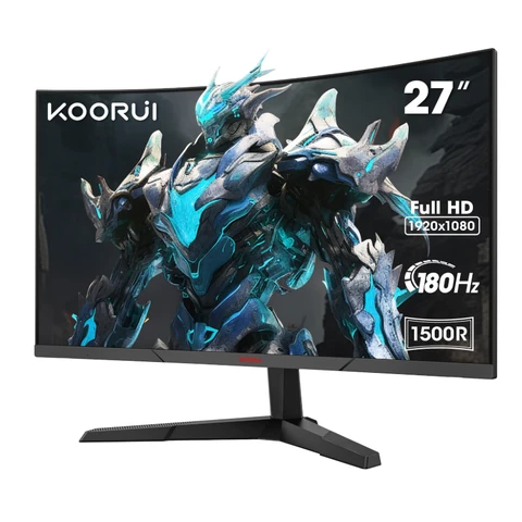 KOORUI 27 Zoll Curved Gaming Monitor, 180Hz FHD PC Bildschirm 1500R, Adaptive Sync DCI-P3 90%, VESA 100x100mm HDMI 2.0/DP 1.2