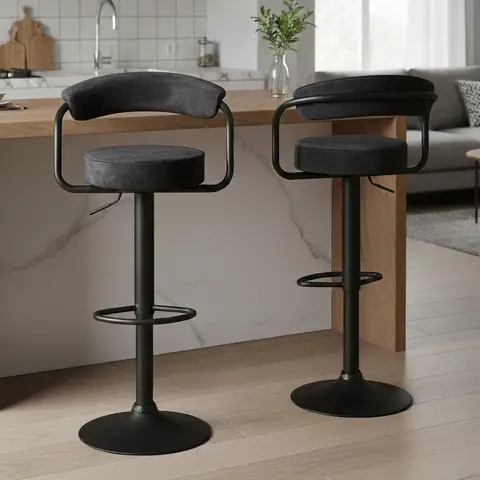 Bar Stools Hanna Fabric Adjustable Height Charcoal 2pcs