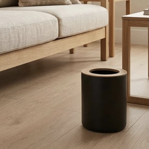 Maison by Premier Black Bamboo Fibre Waste Bin, Minimalist Recycling Bin, Indoor Bin For Everyday Rubbish, Compact Dust Bin