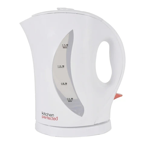Kitchen Perfected Electric Cordless Kettle E1524WH 2000W 1.7L White, Dual Water Level Windows with Cup Indicators, Washable Filter, On Off Indicator Light, Automatic Safety Shut-Off