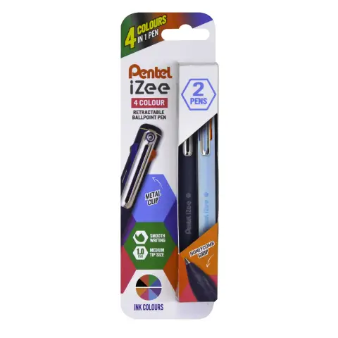 Pentel iZee 4 Colour 1.0mm Ballpen Mixed Barrels Pack of 2