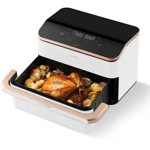 Cosori TwinFry, 10L, XXL Airfryer, 2 Kammern mit herausnehmbarer Trennwand, 4 Heizelemente, Sync-Funktion, ideal für Familien, weiß