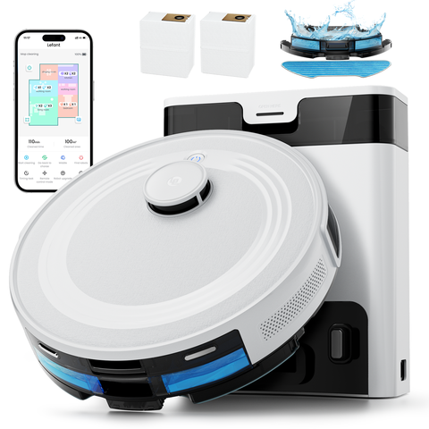 Lefant M2 Pro Robot Vacuum Cleaner 6000Pa with Automatic Dust-Draining Station, Laser Navigation with Mapping, Obstacle Avoidance PSD, Ideal for Pet Hair