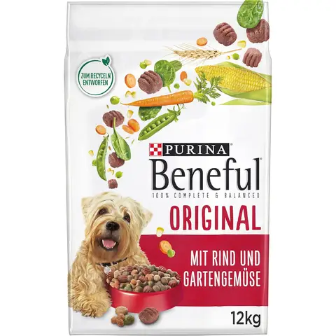 Beneful Original Trockenfutter für Hunde mit Rind und Gartengemüse, Packung 1 (1 x 12 kg)