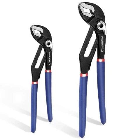 WORKPRO Wasserpumpenzangen, Maulweite 40/52 mm, mit Schnellverstellung, Gleitgelenk-Zangen-Set, 200 mm und 250 mm, 2-teilig
