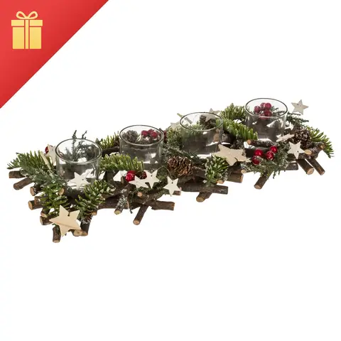 Feeric Yule Log Centerpiece with 4 Tealight Holders