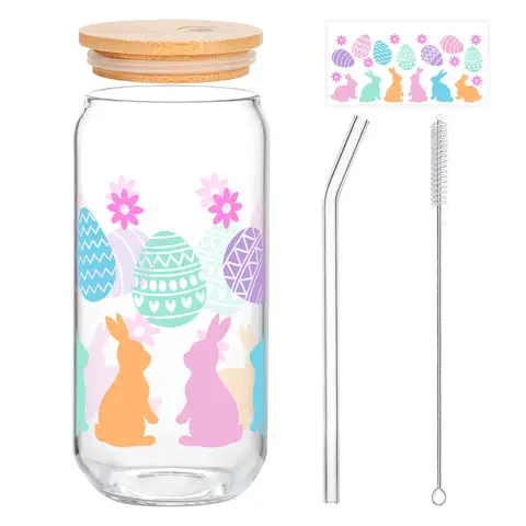 Alphynix 1 Oster-Frischer-Start-Glas, 500ml "Flüssiges Ich" Design mit Erdbeer-, Kirsch- & Grünkohl-Motiven, inklusive Bambusdeckel & Strohhalm, Frühlings-Detox-Geschenk,Geschenk zum valentinstag, geschenk zum geburtstag