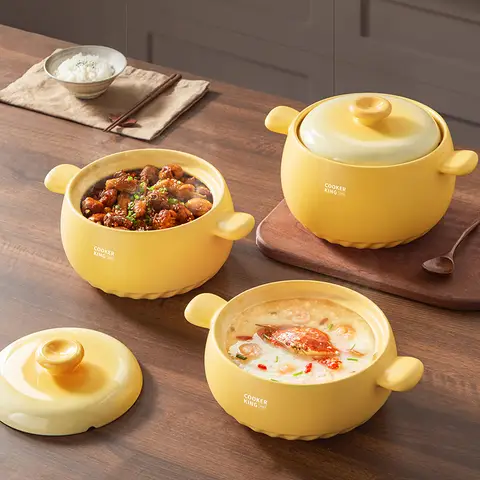 
COOKERKING Household High-Temperature Resistant Casserole, Ceramic Stew Pot, Clay Pot for Clay Pot Rice, Small Casserole for Soup & Porridge Yellow