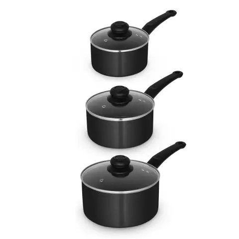 Swan Townhouse 3 Piece Saucepan Set, Black