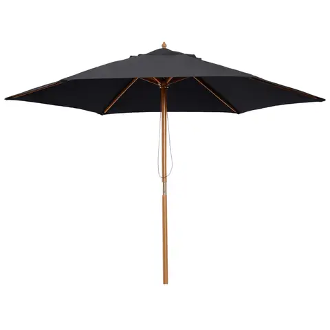 Outsunny 2.5m Wood Garden Parasol Sun Shade Patio Outdoor Wooden Umbrella Canopy, Table Market Umbrella with Vent, 38mm Pole, Rope Pulley Mechanism, Black