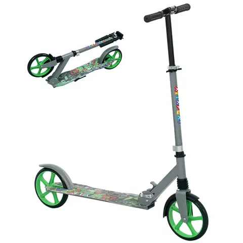 AIYAPLAY Kids Scooter, Foldable Kick Scooter with Adjustable Handlebar, 200mm Big Wheel, Rear Fender Brake Green