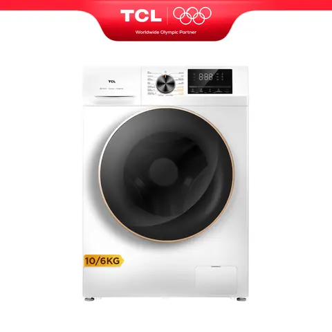TCL Waschtrockner, 10/6 kg, mit Smart DD Motor, Antibakterielles System, Dampfwaschen, Waschen & Trocknen 60 Min., Schnellwaschen 15 Min. Kindersicherung, Endzeitvorwahl, 20 Jahre Motorgarantie CP1210WA0 [Energieeffizienzklasse A/E]