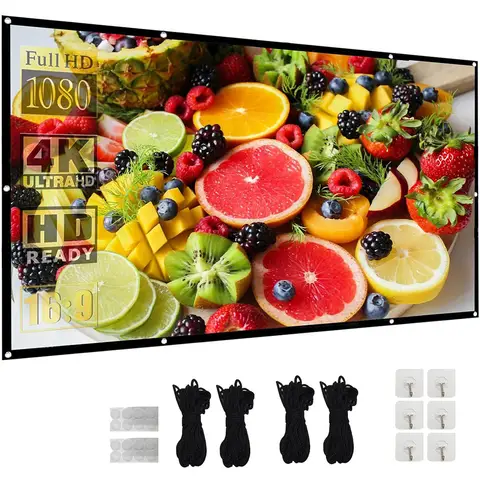 [Regardez la Coupe du Monde de Football sur Grand Écran pour un Maximum de Frissons] XBJ Écran de Projection 120 Pouces 16:9 | Écran de Projection Double Face Pliable Anti-Plis Portable HD 4K, Angle de Vision Large de 160°, Cordes Extra Longues et Crochets pour une Installation Facile, Cinéma Intérieur/Extérieur Home Cinéma/Fête dans le Jardin