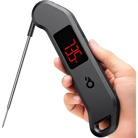 ThermoMaven Professionelles Digitales Fleischthermometer, 1 Sekunde Sofortanzeige, ±0,5℉ Genauigkeit, NIST & NSF Zertifiziertes Lebensmittelthermometer, Automatisch drehbares helles LED-Display, 100% wasserdichtes Kochthermometer für Grill und BBQ, Schwarz