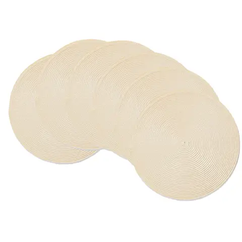 PP einfarbige Platzsets Beige, Set aus 6 runden geflochtenen Platzsets Tischsets für Esstische, waschbar und rutschfest, 15 Zoll für Wohnungsdekoration