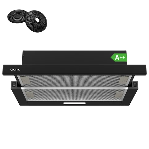 CIARRA Hotte télescopique sous armoire 60 cm, puissance 370 m³/h, noir, classe énergétique A++