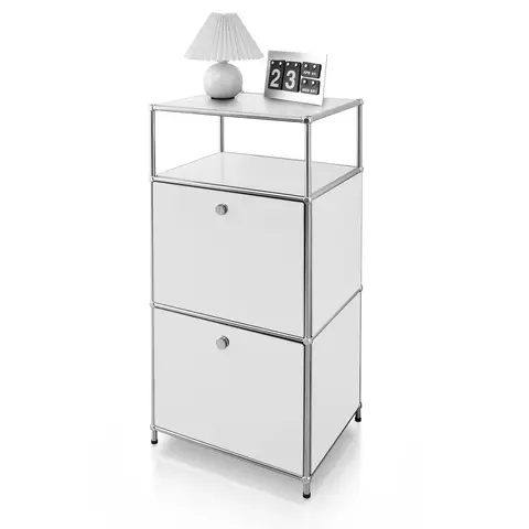 Floordirekt Concept Epure MK-120 Étagère en Métal avec Portes - Cadre Chromé, Noir Blanc Gris Bleu, 50 x 40 x 100 cm Blanc