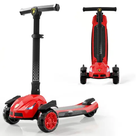 Neuleb INPROB Trottinette avec poignée réglable et pliable, 3 roues clignotantes et lumineuses, plateau extra-large, frein inclus, pour enfants de 3 à 10 ans