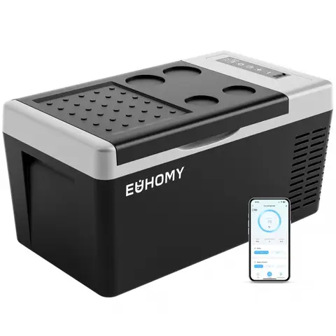 EUHOMY 18L Compressor Cooler Box, Car Refrigerator -20℃~20℃, Portable Fridge 12/24V DC 100-240V AC, Portable Freezer with WiFi APP Control for Camping, Travel, Boating [Energy Class D]