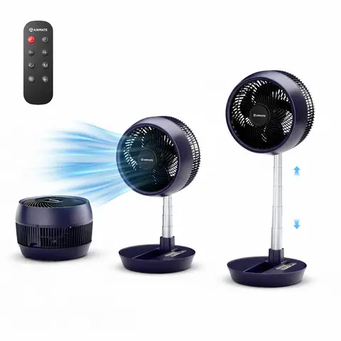Airmate Klappbarer Luftzirkulator, DC-Motor energiesparend, 32 dB leise für Schlafzimmer, Fernbedienung, 8 Geschwindigkeiten & Sturmmodus, 8-Stunden-Timer, höhenverstellbar, kompakt & tragbar, abnehmbar leicht zu reinigen
