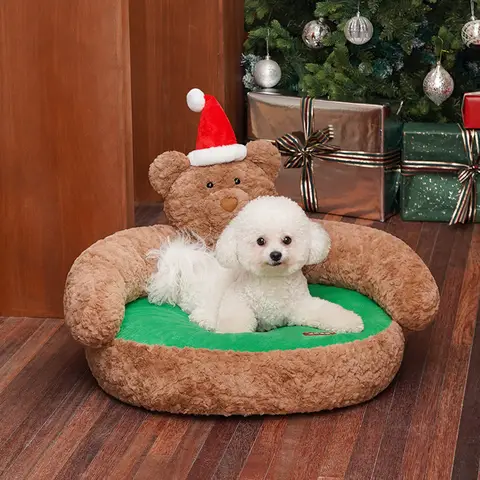 ZEZE Christmas Bear Pet Sofa, Holiday Limited, Warm Pet Bed for Cats Dogs