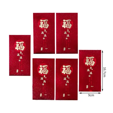 6 Stück Hong Bao rote Geschenkanzüge für das chinesische Neujahr 2026, Lucky-Geldgeschenkanzüge für den chinesischen Mondjahr-Feiertag, Hochzeit, Geburtstag und Party, Stil C, Neujahr-Verkauf, Top-Geschenkideen
