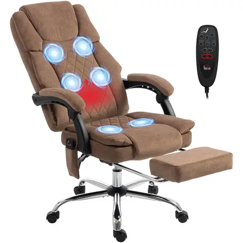HOMCOM Office Chair with 6-Point Vibration Massage and Heat, Printed Velvet-feel Fabric Executive Computer Desk Chair with Double-layer Padding, High Back, Reclining, Footrest, Linkage Armrests, Brown