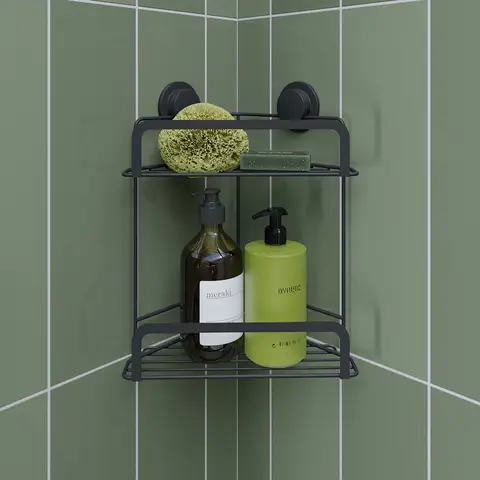 Croydex Stick 'n' Lock 2 Tier Corner Shower Caddy - Black