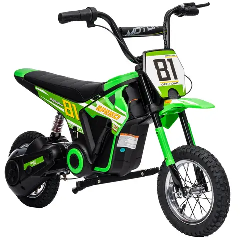 AIYAPLAY Kids Electric Motorbike, 24V Battery Powered Dirt Bike with 250W Motor, 6-16km/h, 7AH Batteries, 12" Inflatable Tires and Rear Suspension, Ride On Motorcycle for 8-12 Years Old, Green