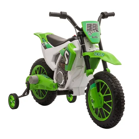 HOMCOM Kids Electric Motorbike, 12V Battery Powered Kids Motorbike for Boys and Girls with Training Wheels, Start-up Button, Pedal, for Ages 3-5 Years - Green