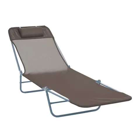 Outsunny Sonnenliege klappbar Gartenliege mit Kopfkissen, 5-Fach verstellbare Rückenlehne, wetterfeste Liegestuhl Campingliege, Gartenstuhl bis 120 kg belastbar, für Garten Urlaub Strand Braun