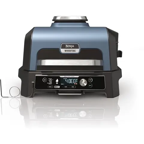 Ninja Woodfire Pro Connect XL Elektrogrill und Smoker mit App-Steuerung, Digitaler Temperaturfühler, Großer 7-in-1 Outdoor-Grill und Heißluftfritteuse mit Woodfire Pellets