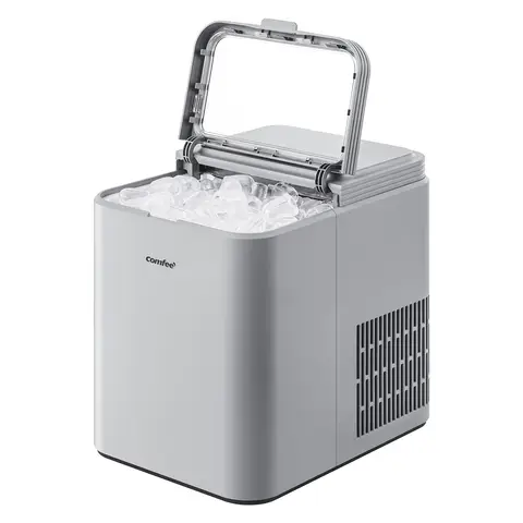 COMFEE' RCI12GY1EU(E) Eiswürfelbereiter, 8 Eiswürfel in 6 Min., 12 kg/24 Std., 1,3 L Wassertank, Selbstreinigungsfunktion, kompakter Bullet-Eiswürfelbereiter, inklusive Eis-Schaufel und Korb für Zuhause - Grau