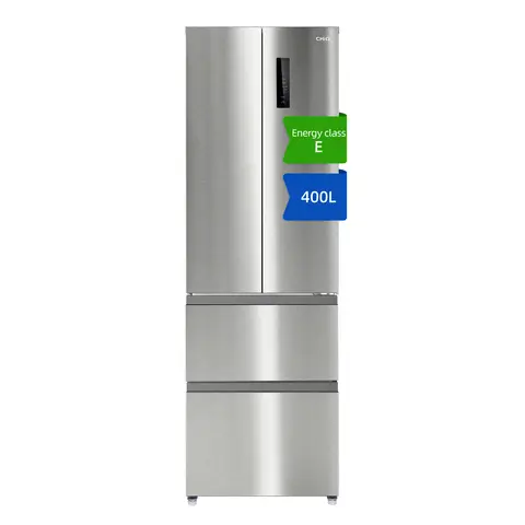 CHiQ JKR420WSSE 400L 60cm Wide Total No Frost French Door Fridge Freezer - Stainless Steel - E Rated