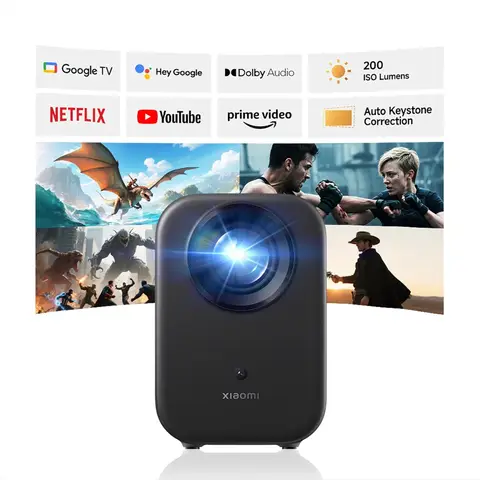 Xiaomi Smart Projector L1 1080P HD, Supports 4K 1080P, 200 ISO Lumen, Auto Focus & Keystone, Google TV System with Assistant, Dolby Audio, WiFi, Bluetooth, Cast for IOS/Android/Outdoor/Home Cinema