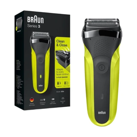 Braun Series 3 300 Electric Shaver Series 3 Razor For Men Black/Volt Green