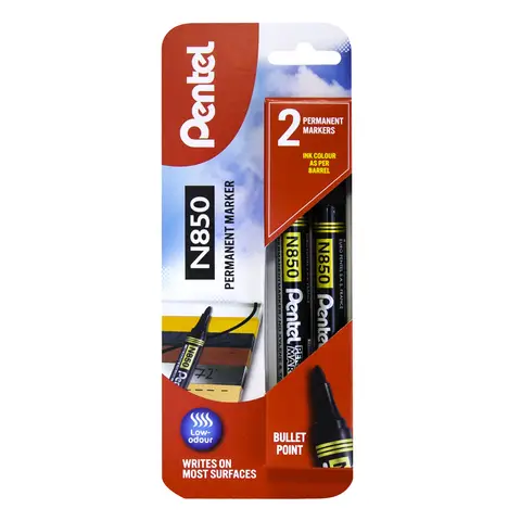 Pentel N850 Permanent Marker Bullet Tip Black Pack of 2
