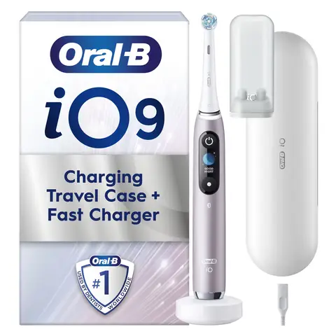 Oral-B iO9 Adult Electric Toothbrush, App Connected, 1 Toothbrush Head & Charging Travel Case, 7 Modes with Teeth Whitening, 2 Pin UK Plug, Rose Quartz