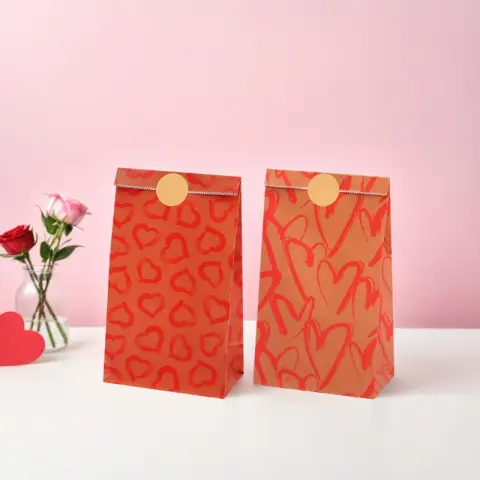 Mikirei Party Bags Sketched Hearts Red/Natural 6pcs