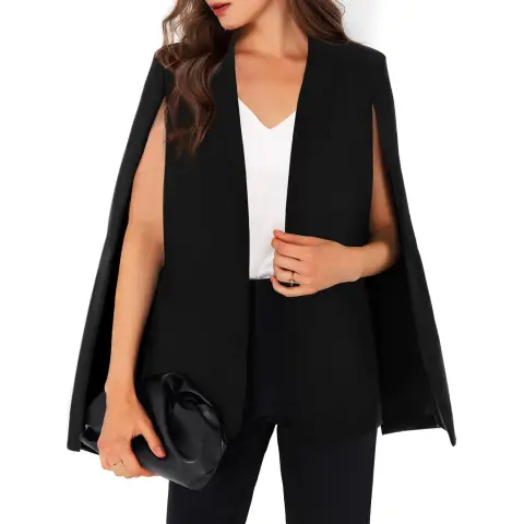 Women's Cape Blazer Split Sleeve Open Front Lightweight Office Jacket Workwear  (black, XXL)