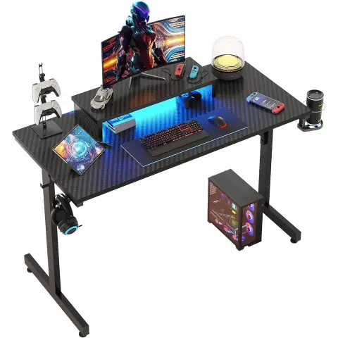 Bestier Kleiner Gaming-Schreibtisch 42" LED-Computer-Schreibtisch mit Monitorhalter, Gamer-Arbeitsplatz mit Halter für Getränke und Headset-Haken für Home-Office, Schlafzimmer, kleine Räume