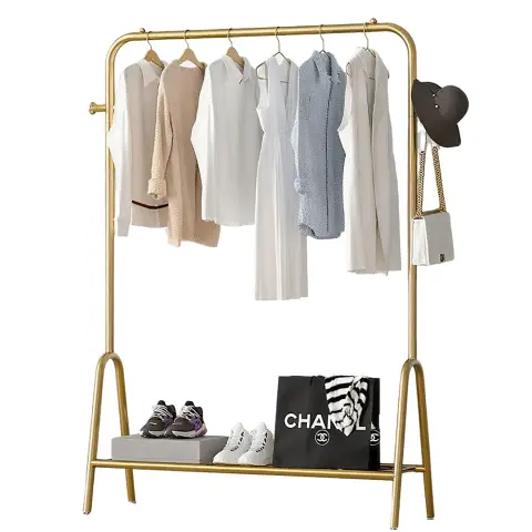 Leli Cintre à vêtements Cintre à vêtements fixé au sol Cintre à vêtements à poteau unique Cintre à vêtements de chambre à coucher Étagère de balcon Luxe Or 100CM