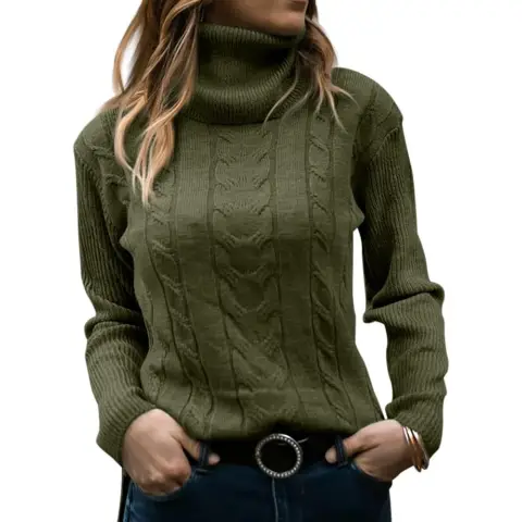 Women Turtleneck Sweater Long Sleeve Soft Cable Knit Winter Pullover (militarygreen, S)