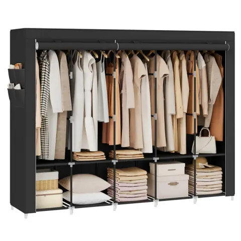 SONGMICS Wardrobe, 5 Hanging Rails, 212x46x168cm, Large Capacity, Ink Black
