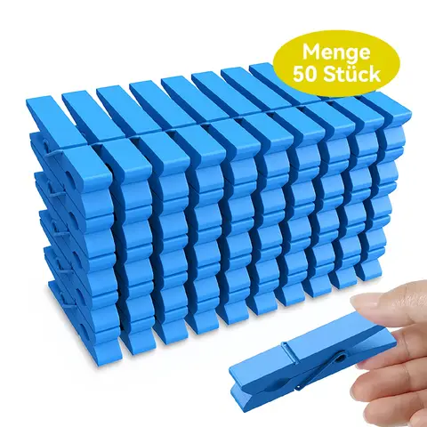 JORDAN&JUDY Wooden Clothespins / Photo Clips, 50-Pack, Drying Clips, Windproof, Sky Blue,