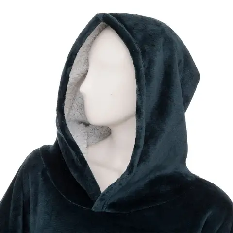 Atmosphera Plaid à manches et capuche en flanelle bleu égéen - Taille L/XL