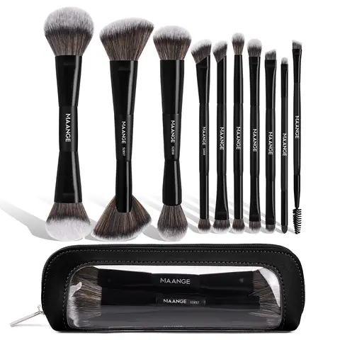 MAANGE 10pcs Double-Headed Multifunctional Makeup Brush Set Black